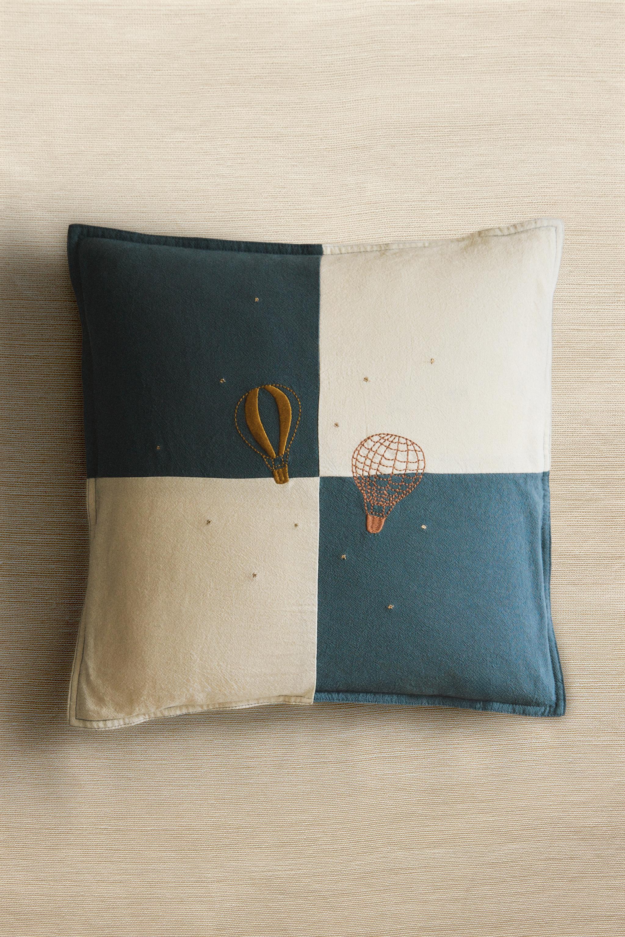 KIDS' THROW PILLOW COVER WITH EMBROIDERED BALLOONS